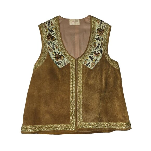 Vintage 1970s Marti Suede Leather Vest With Ornate Embroidery MOD Boho Festival - Picture 1 of 3